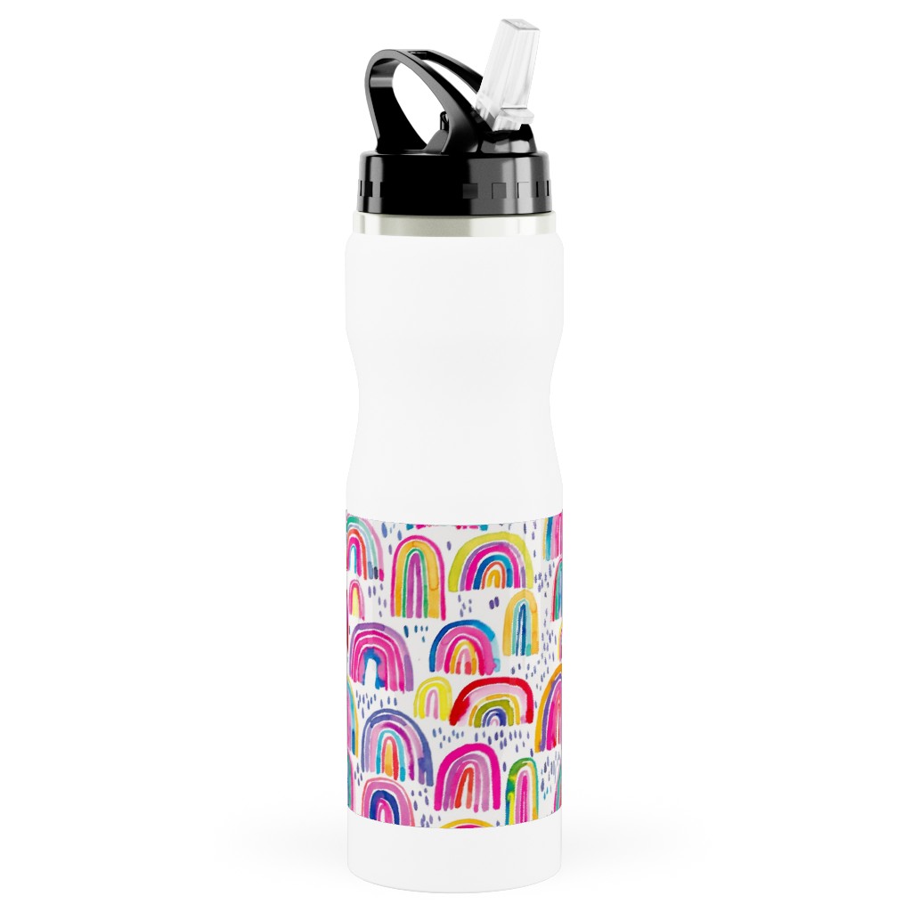 Rainbows Watercolor - Multi Stainless Steel Water Bottle with Straw, 25oz, With Straw, Multicolor