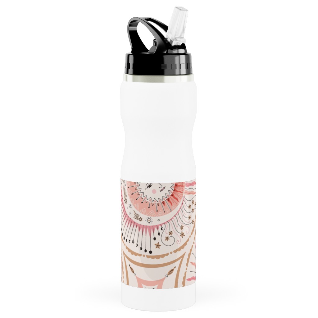Celestial Talisman Stainless Steel Water Bottle with Straw, 25oz, With Straw, Pink, Bright Pink
