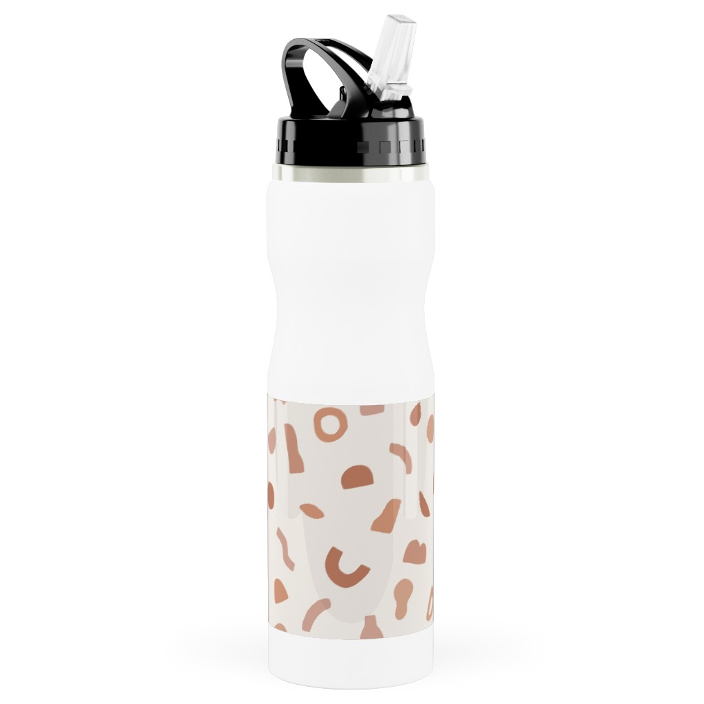 Organic Cut Shapes - Kaolin Clay Stainless Steel Water Bottle with Straw, 25oz, With Straw, Beige
