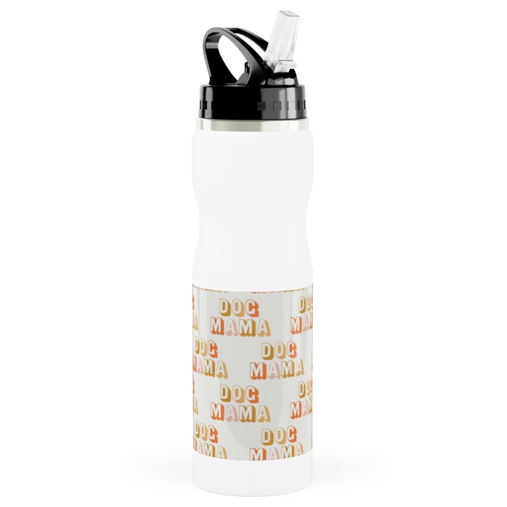 Dog Mama - Retro Vintage Text - Earthy Stainless Steel Water Bottle with Straw, 25oz, With Straw, Beige