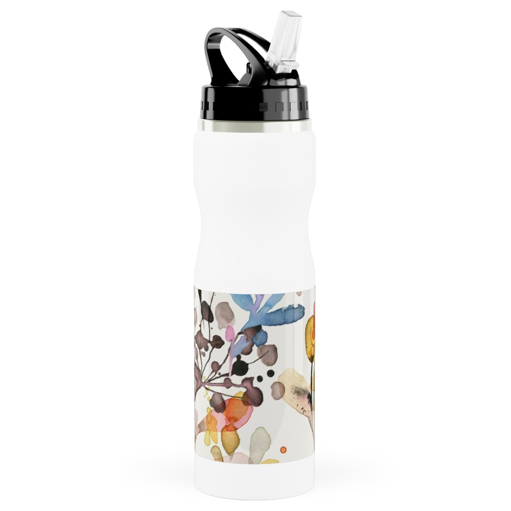 Wild Grasses - Multi Stainless Steel Water Bottle with Straw, 25oz, With Straw, Multicolor