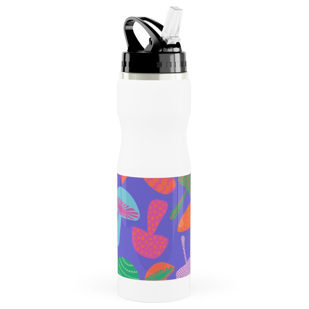 Mushroom Tossed - Bold Stainless Steel Water Bottle with Straw, 25oz, With Straw, Purple