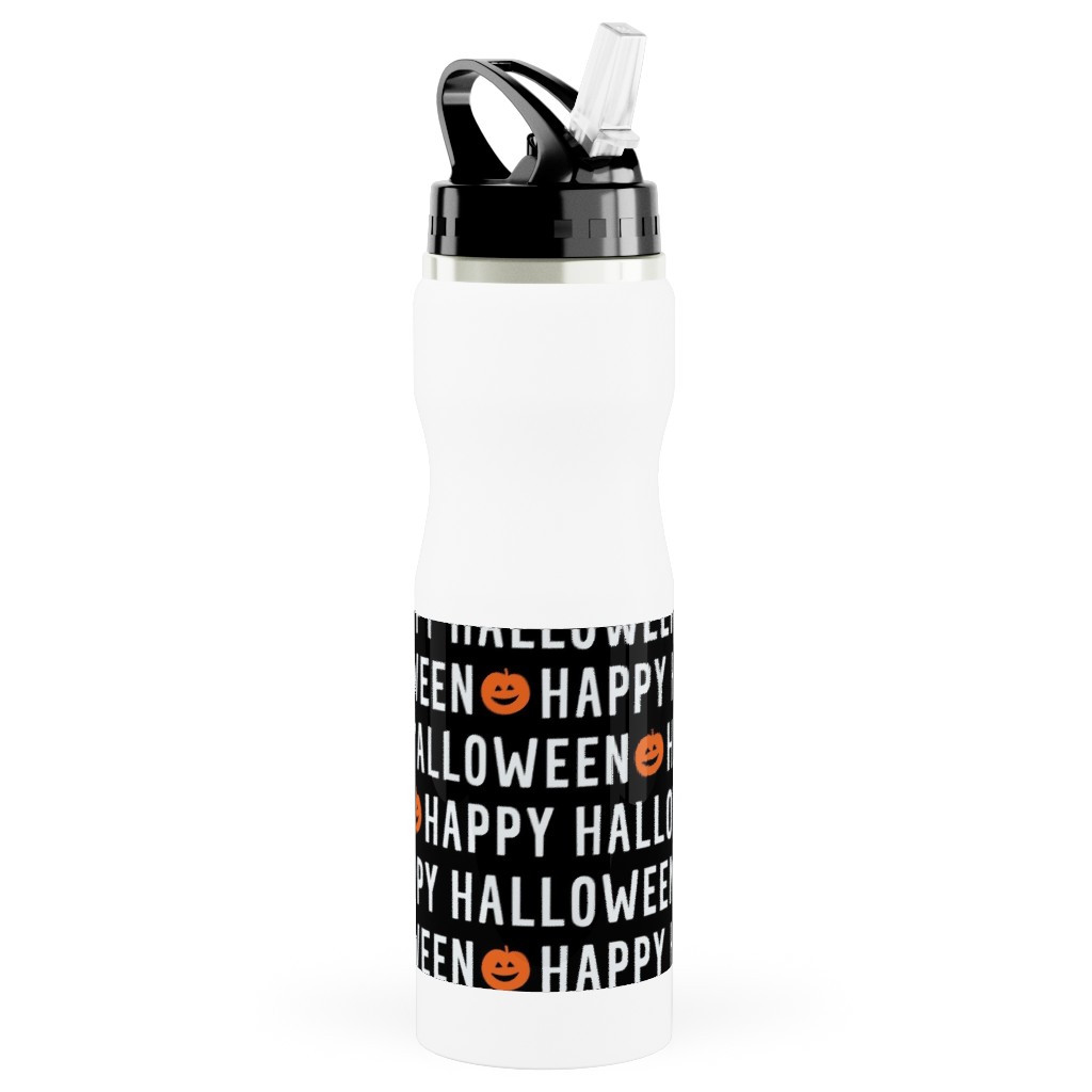 Happy Halloween Black Stainless Steel Water Bottle with Straw, 25oz, With Straw, Black