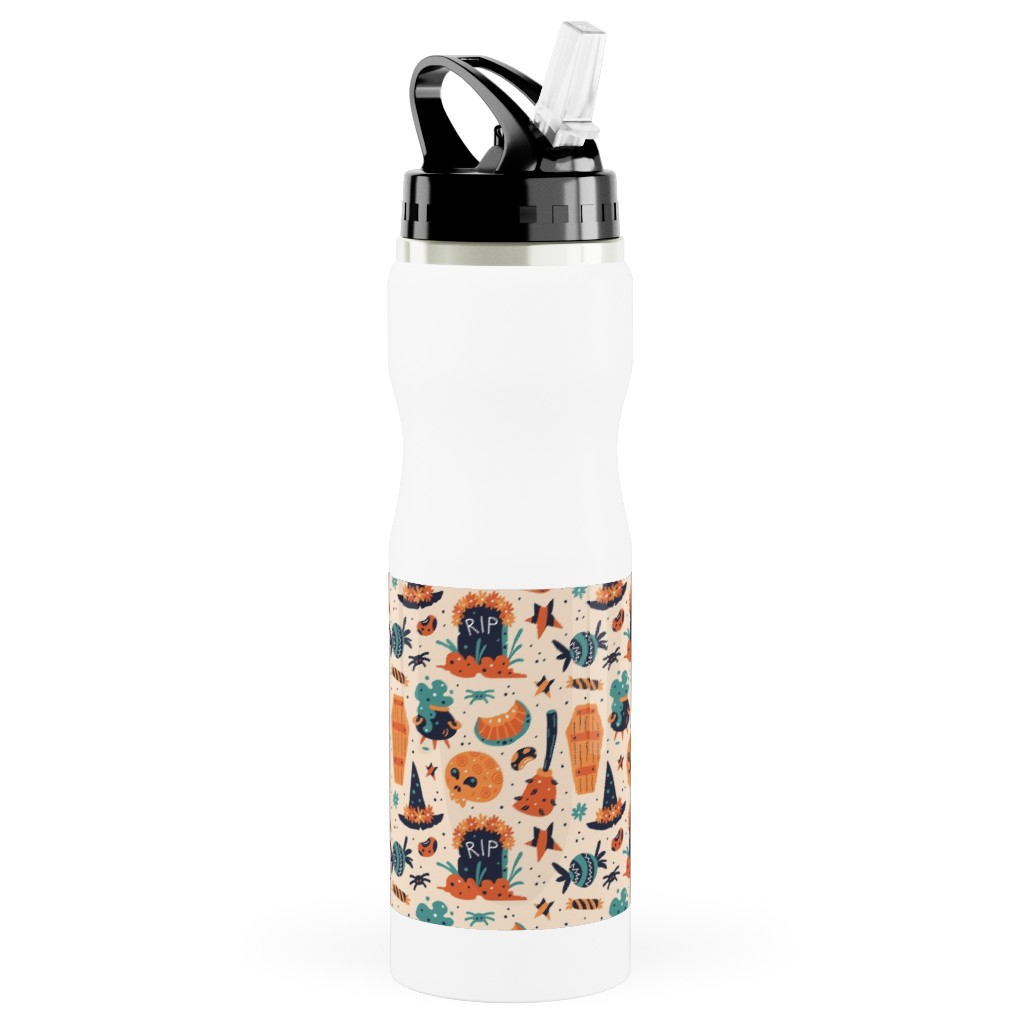 Halloween Rip - Multi Stainless Steel Water Bottle with Straw, 25oz, With Straw, Multicolor