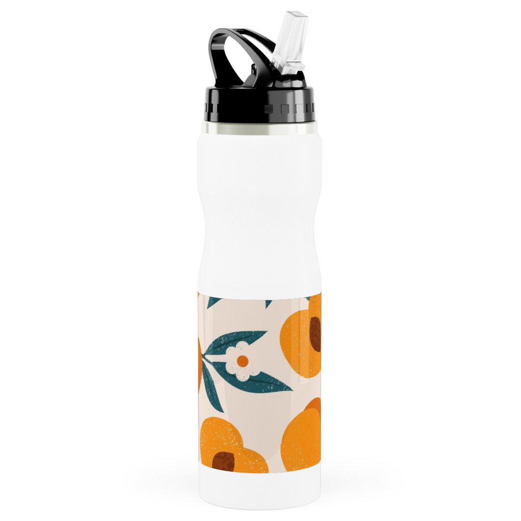 Summer Peches - Orange Stainless Steel Water Bottle with Straw, 25oz, With Straw, Orange, Orange