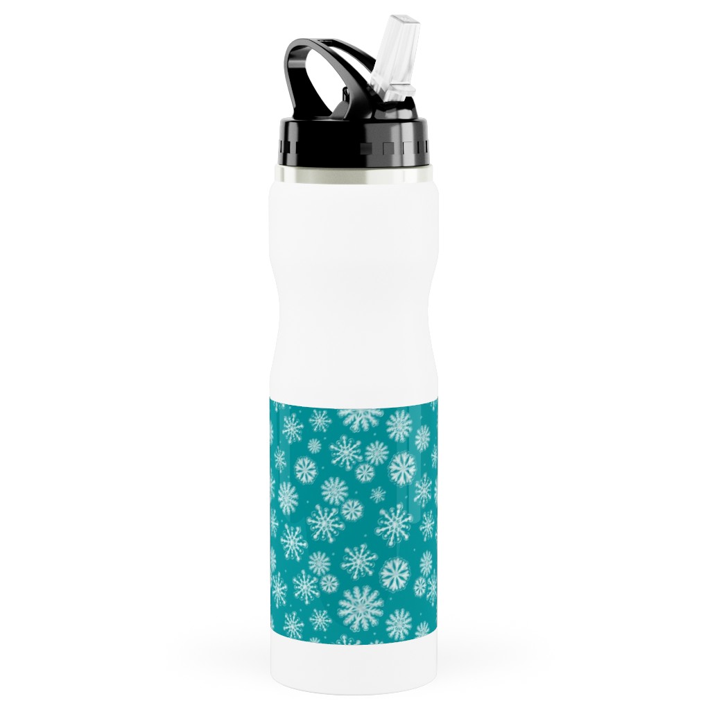 Let It Snow Snowflakes - Blue Stainless Steel Water Bottle with Straw, 25oz, With Straw, Blue
