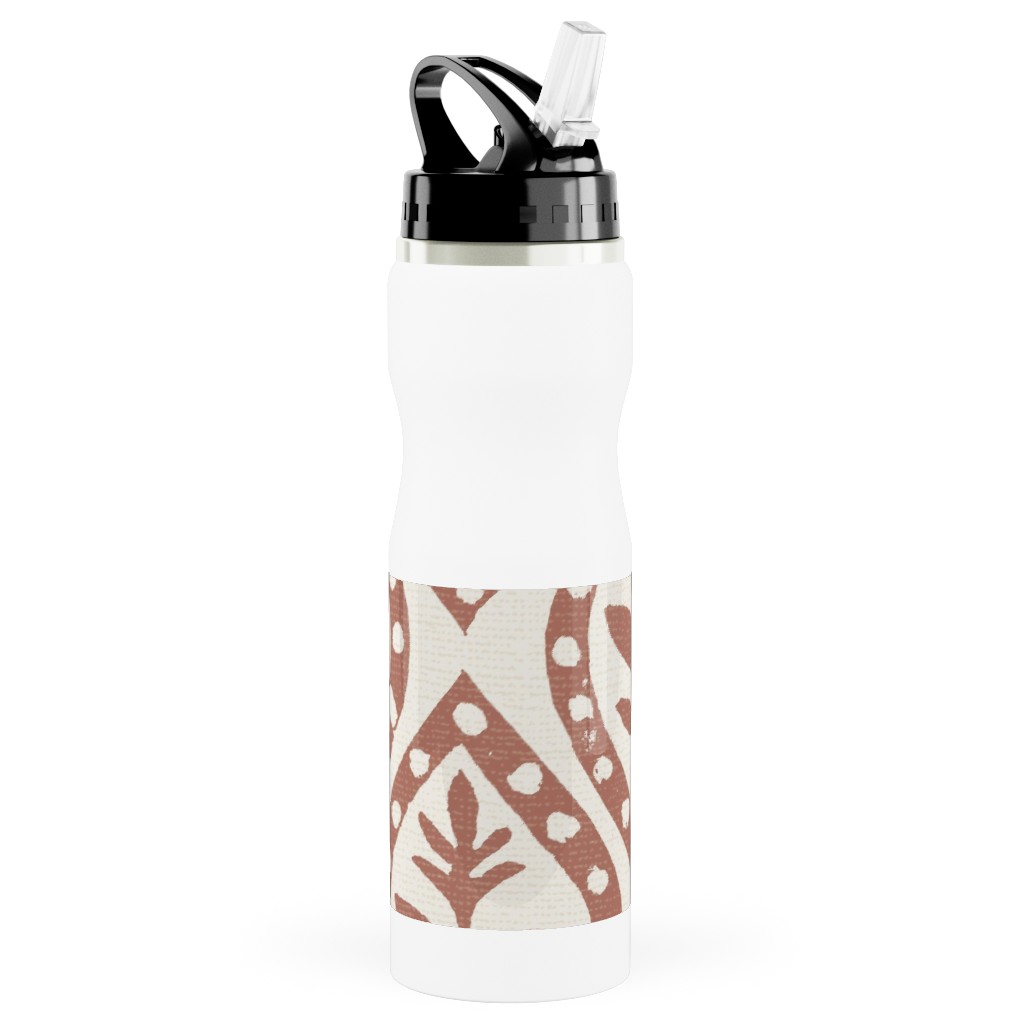Molly's Print - Terracotta Stainless Steel Water Bottle with Straw, 25oz, With Straw, Brown