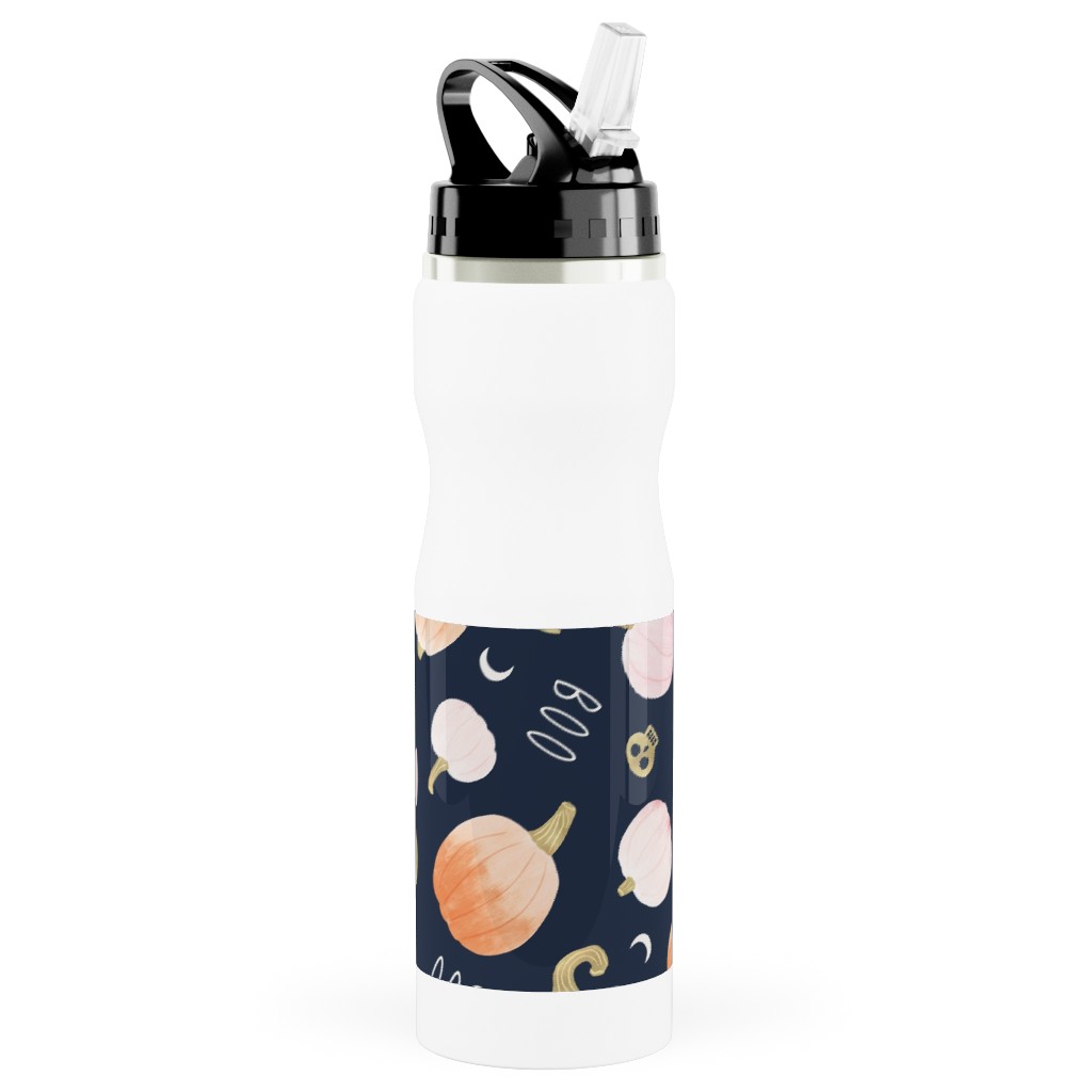 Pastel Pumpkins Halloween Party Boo Stainless Steel Water Bottle with Straw, 25oz, With Straw, Orange, Orange