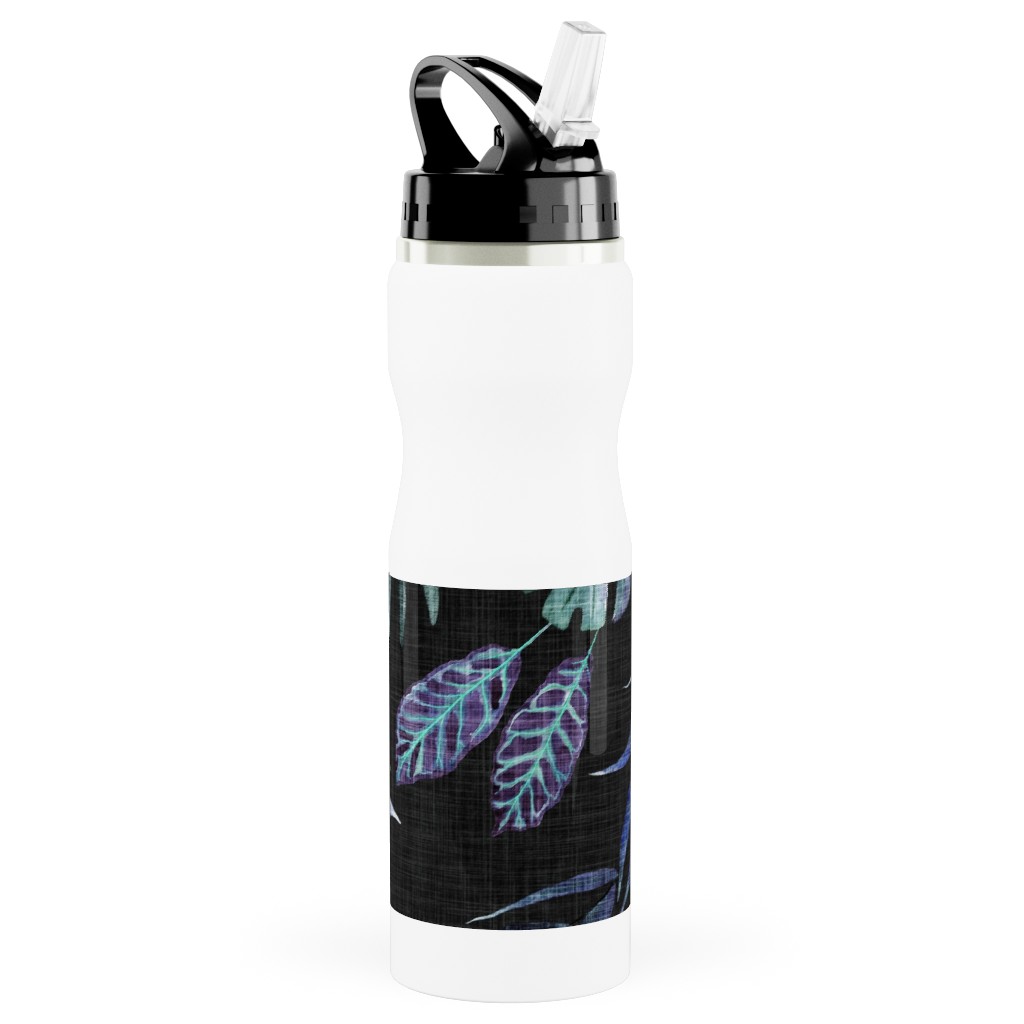 Phantasmagorial Jungle Stainless Steel Water Bottle with Straw, 25oz, With Straw, Black