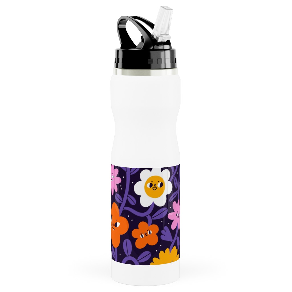 Extremely Wicked, Evil and Vile Halloween Garden - Purple Stainless Steel Water Bottle with Straw, 25oz, With Straw, Purple