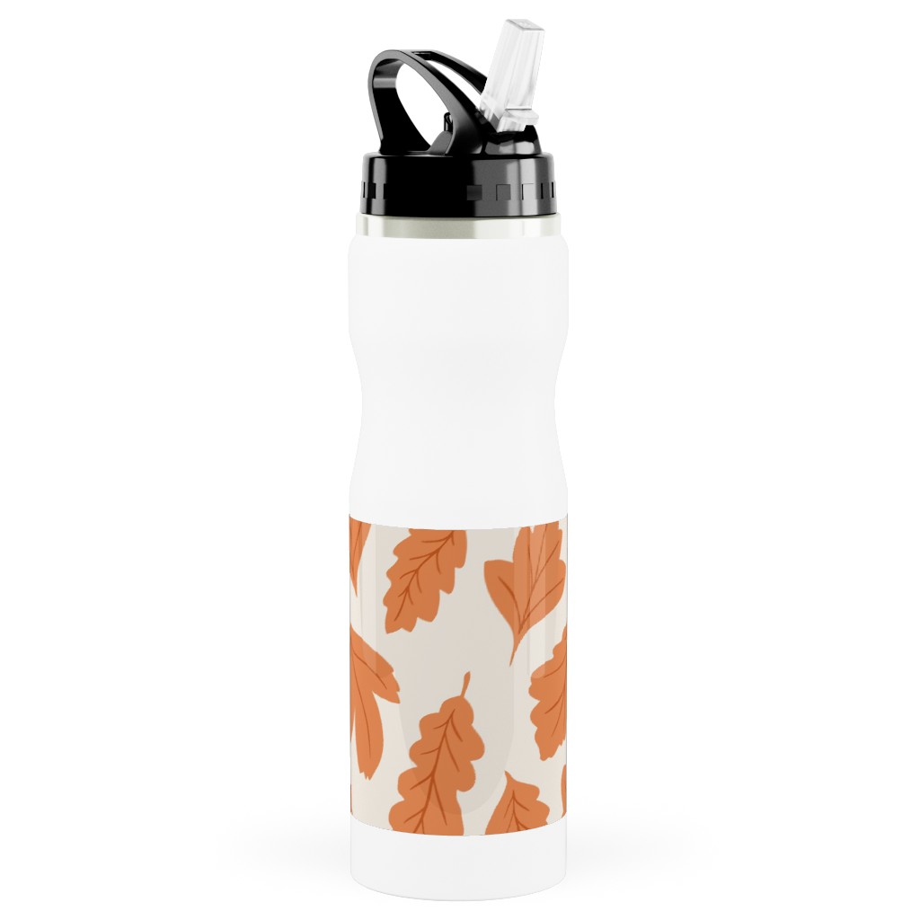 Autumn Leaves - Orange on Cream Stainless Steel Water Bottle with Straw, 25oz, With Straw, Orange, Orange