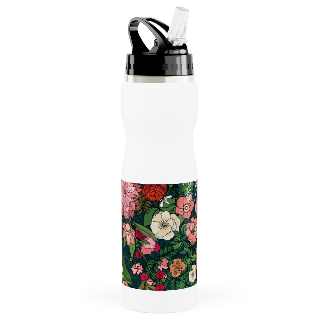 Secret Garden - Multi Stainless Steel Water Bottle with Straw, 25oz, With Straw, Multicolor