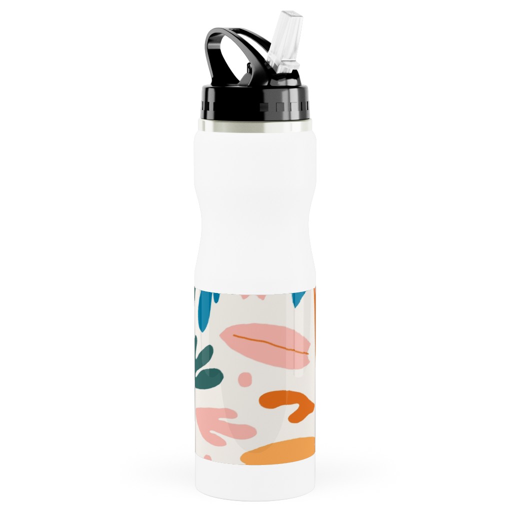 Surfboards and Palms - Multi Stainless Steel Water Bottle with Straw, 25oz, With Straw, Multicolor