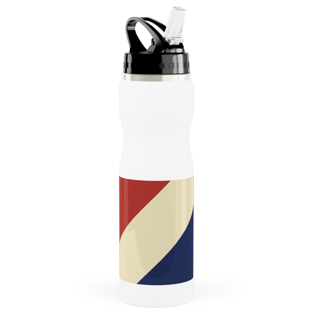 Camping Stripe Diagonal - Multi Stainless Steel Water Bottle with Straw, 25oz, With Straw, Multicolor