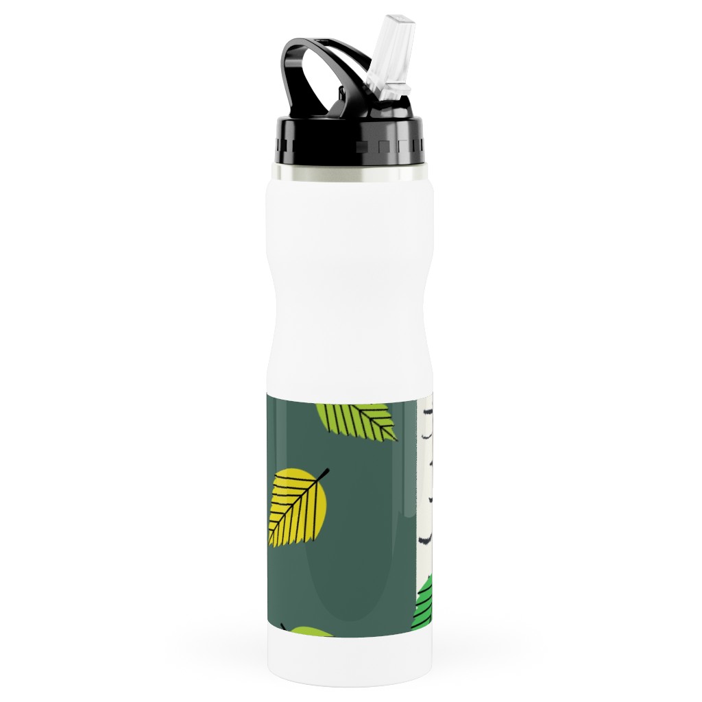 Autumn Birch Forest Stainless Steel Water Bottle with Straw, 25oz, With Straw, Green, Classic Green