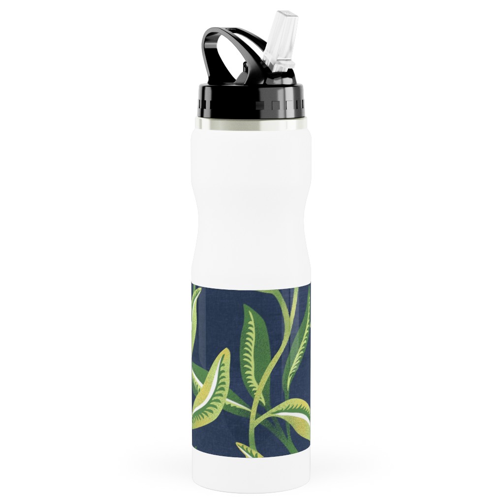 Green Leafy Vines - Blue and Green Stainless Steel Water Bottle with Straw, 25oz, With Straw, Green, Classic Green