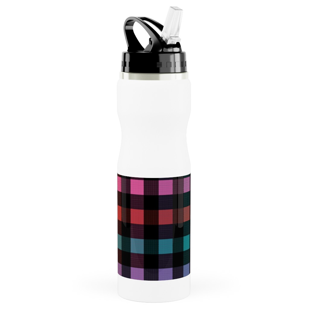 Picnic Plaid Stainless Steel Water Bottle with Straw, 25oz, With Straw, Multicolor, Charcoal
