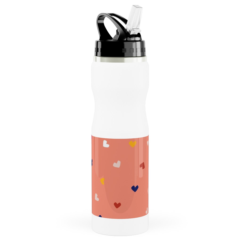 Heart Sprinkles - Pink Stainless Steel Water Bottle with Straw, 25oz, With Straw, Pink