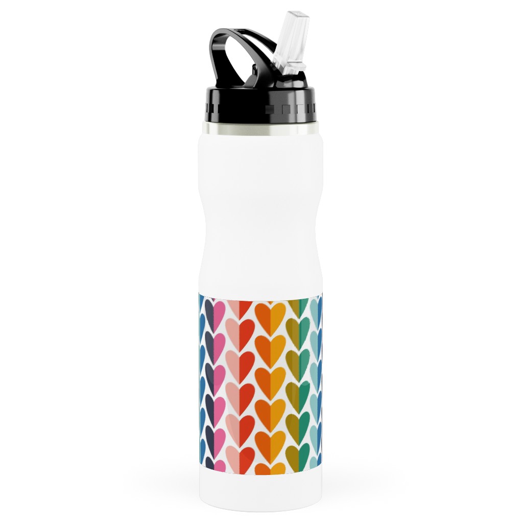 Rainbow of Love - Multi Stainless Steel Water Bottle with Straw, 25oz, With Straw, Multicolor