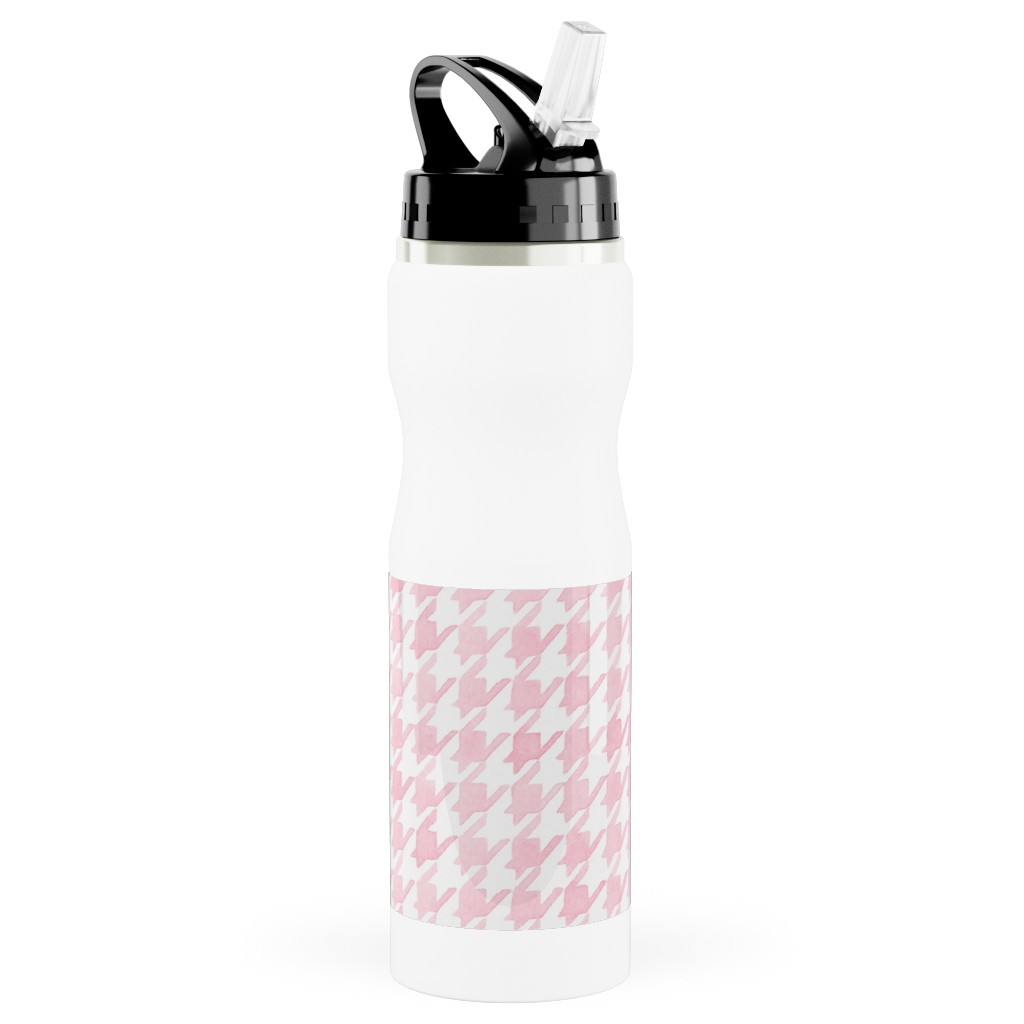 Happy Houndstooth Stainless Steel Water Bottle with Straw, 25oz, With Straw, Pink, Pearl