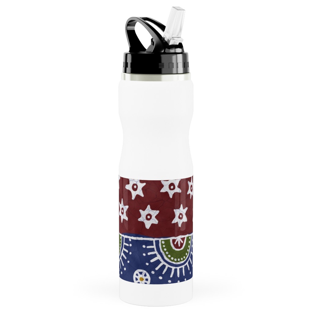 Batik Complete - Warm Stainless Steel Water Bottle with Straw, 25oz, With Straw, Multicolor