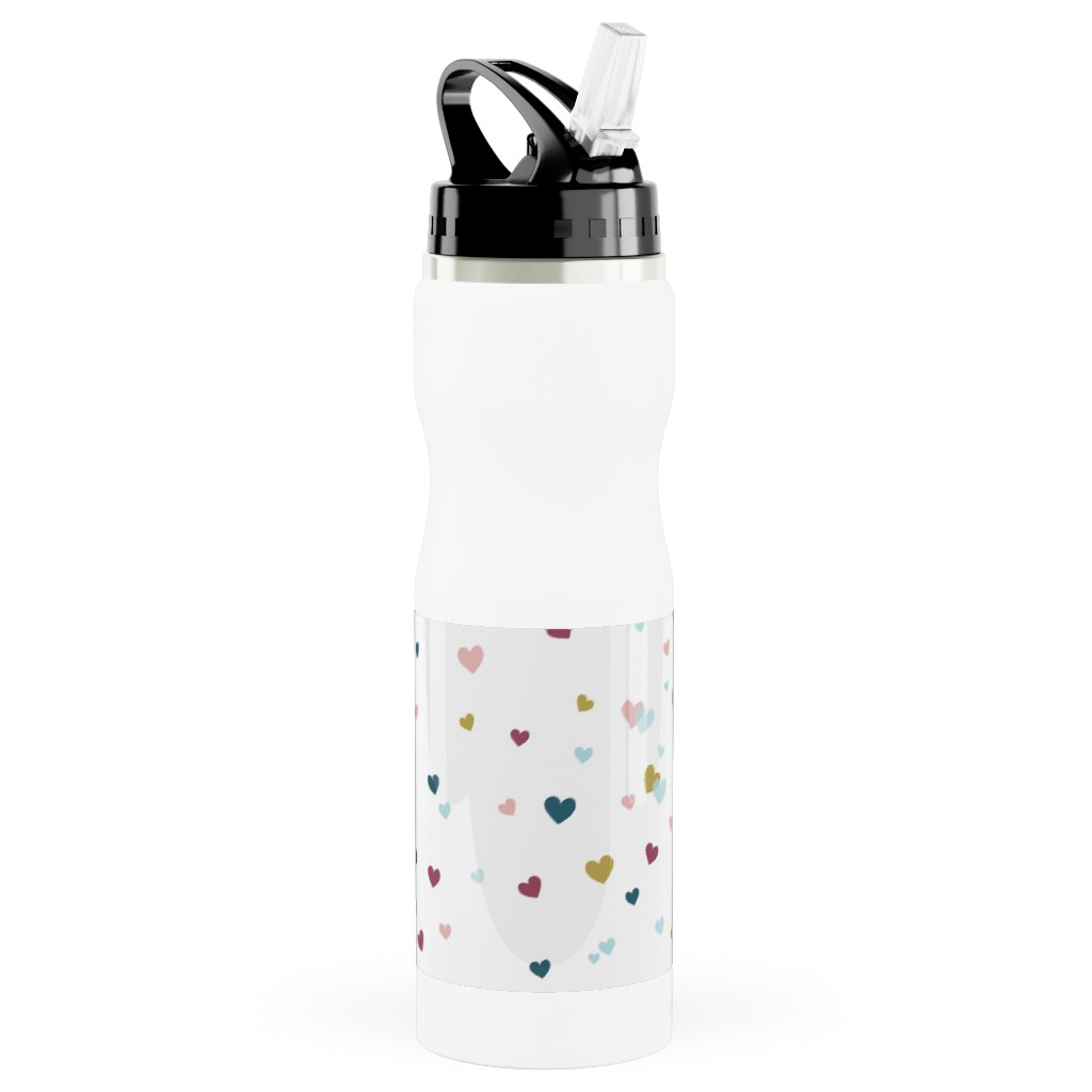 Confetti Hearts - White and Multi Stainless Steel Water Bottle with Straw, 25oz, With Straw, Multicolor