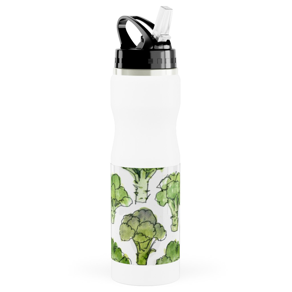 Broccoli - Green Stainless Steel Water Bottle with Straw, 25oz, With Straw, Green