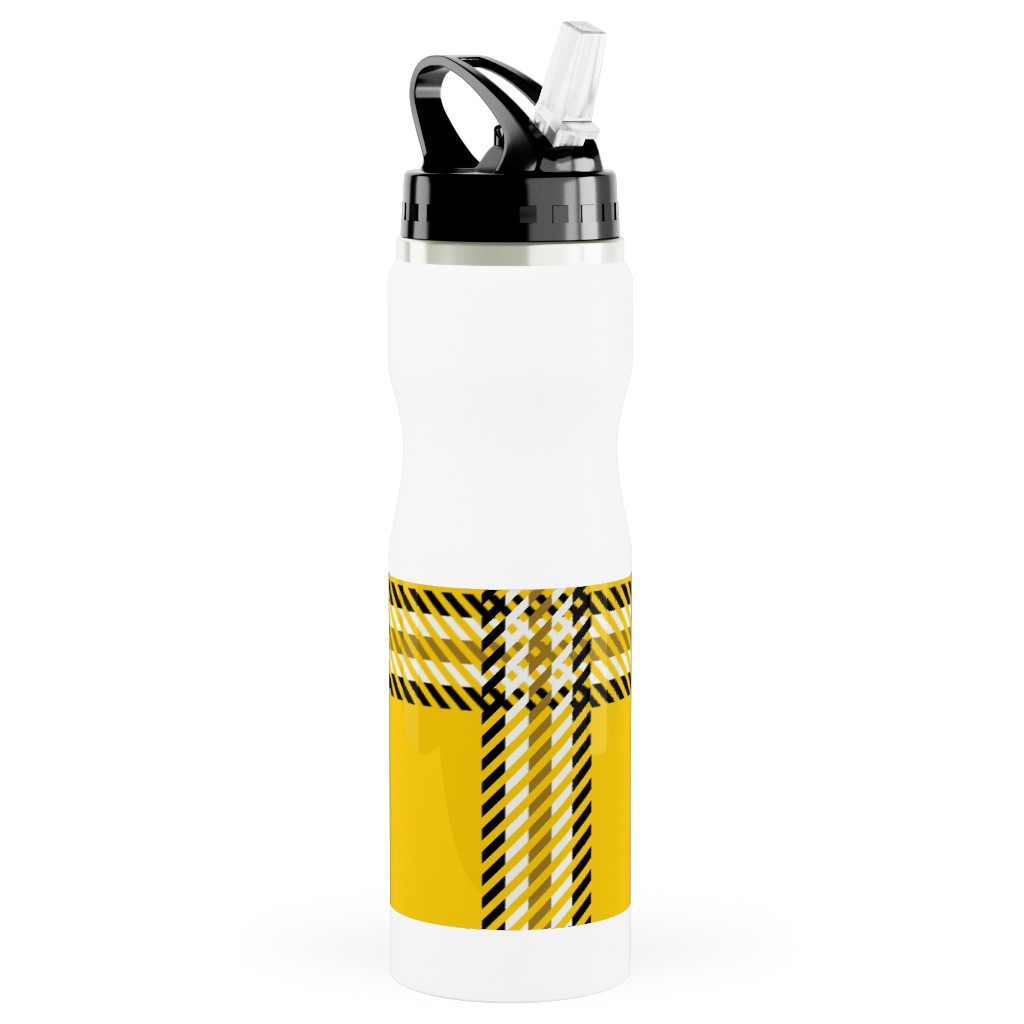 Cher's Plaid Stainless Steel Water Bottle with Straw, 25oz, With Straw, Yellow