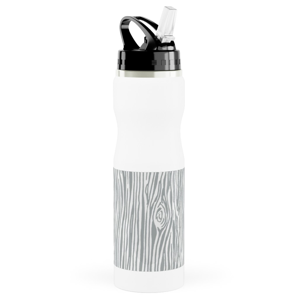 Woodgrain - Gray Stainless Steel Water Bottle with Straw, 25oz, With Straw, Gray