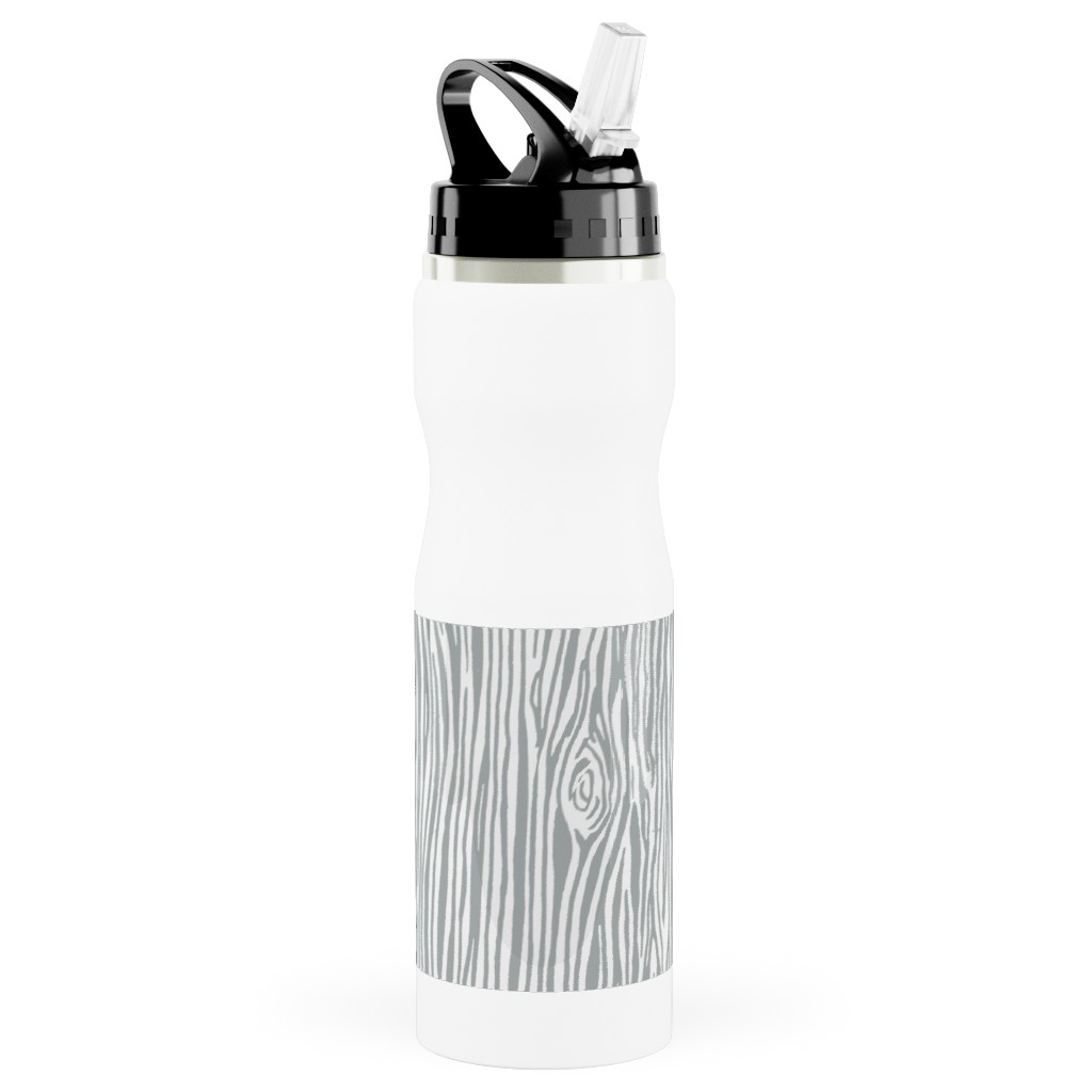 Woodgrain - Gray Stainless Steel Water Bottle with Straw, 25oz, With Straw, Gray, Gray