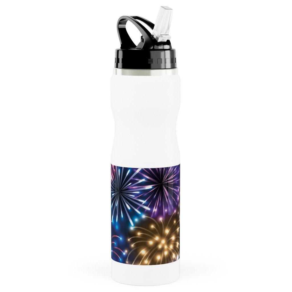 Fireworks - Multi Stainless Steel Water Bottle with Straw, 25oz, With Straw, Multicolor