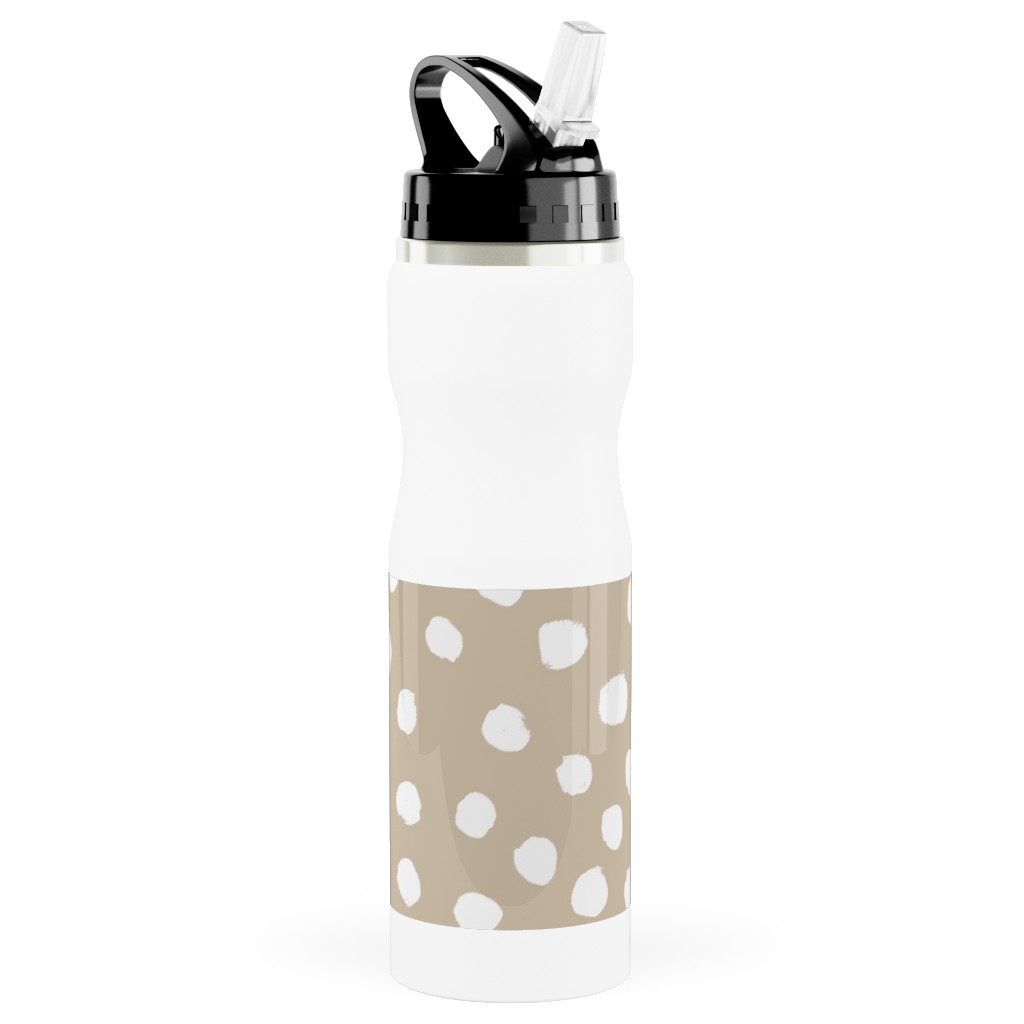 Soft Painted Dots Stainless Steel Water Bottle with Straw, 25oz, With Straw, Beige, Alpaca