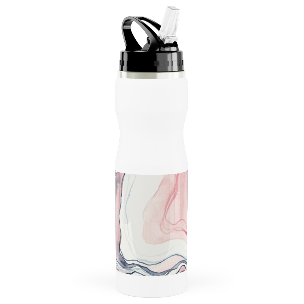 Watercolor Marble Stainless Steel Water Bottle with Straw, 25oz, With Straw, Pink, Quartz