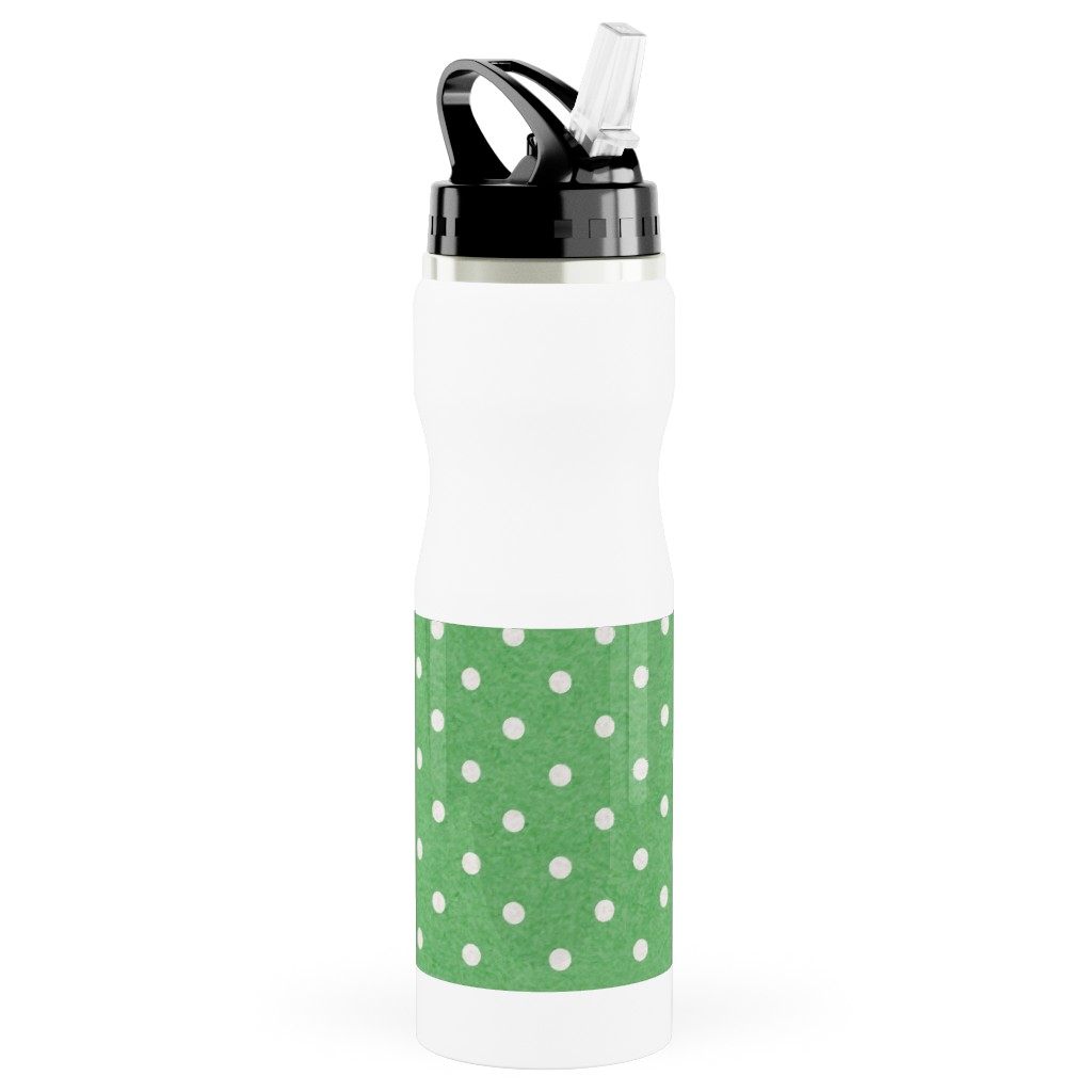 Mottled Xmas Polkadots - Green Stainless Steel Water Bottle with Straw, 25oz, With Straw, Green, Classic Green