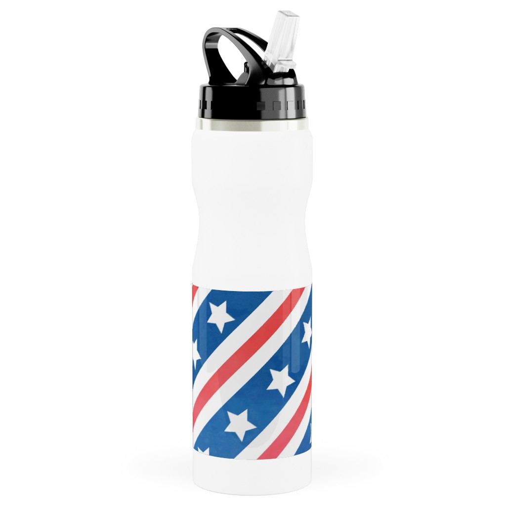 Stars And Stripes Diagonal Stainless Steel Water Bottle With Straw Shutterfly