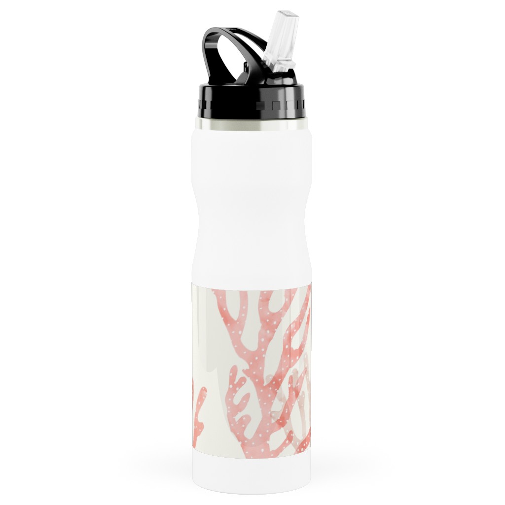 Coral Mermaid Stainless Steel Water Bottle with Straw, 25oz, With Straw, Pink
