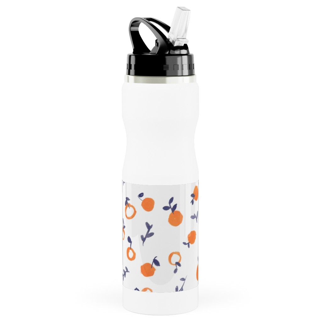 Whimsical Watercolor Orange Stainless Steel Water Bottle with Straw, 25oz, With Straw, Orange