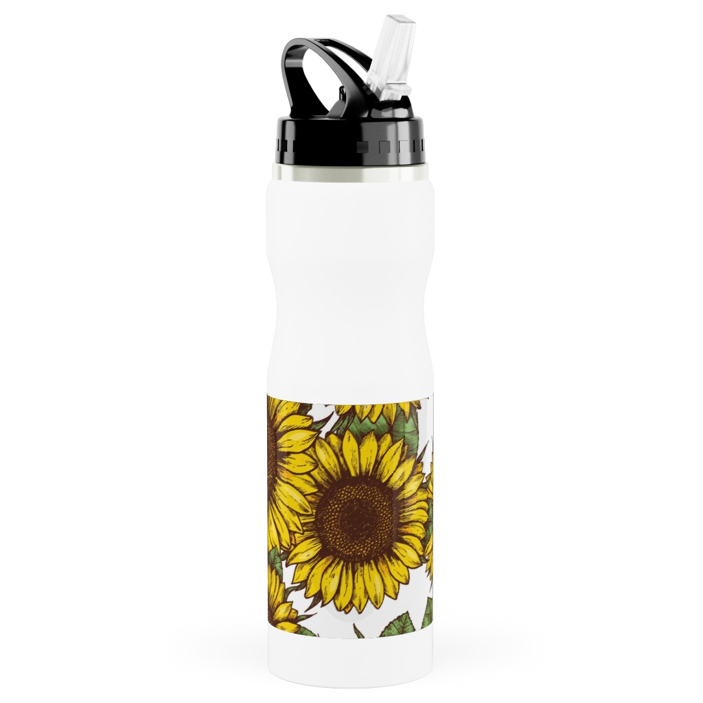 Sunflowers Stainless Steel Water Bottle with Straw, 25oz, With Straw, Yellow