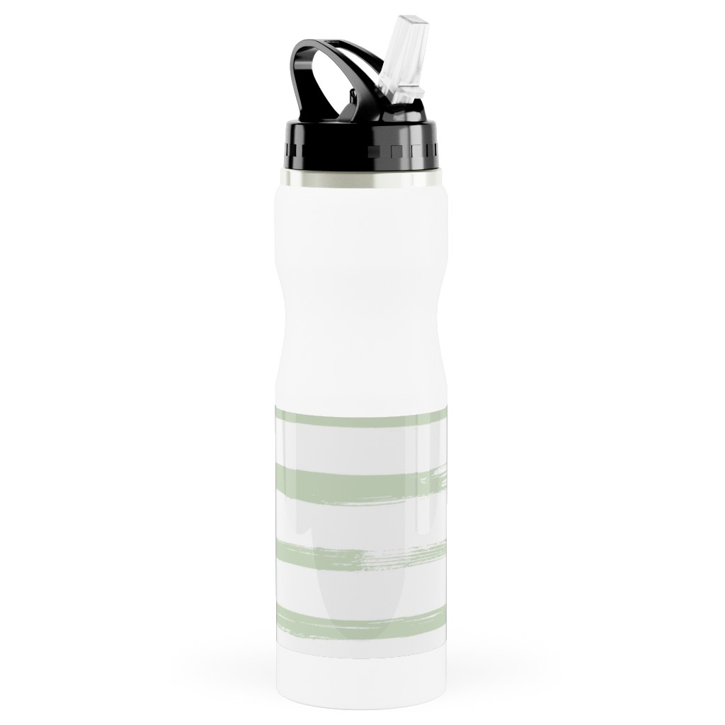 Sage and White Stripes Stainless Steel Water Bottle with Straw, 25oz, With Straw, Green, Classic Green