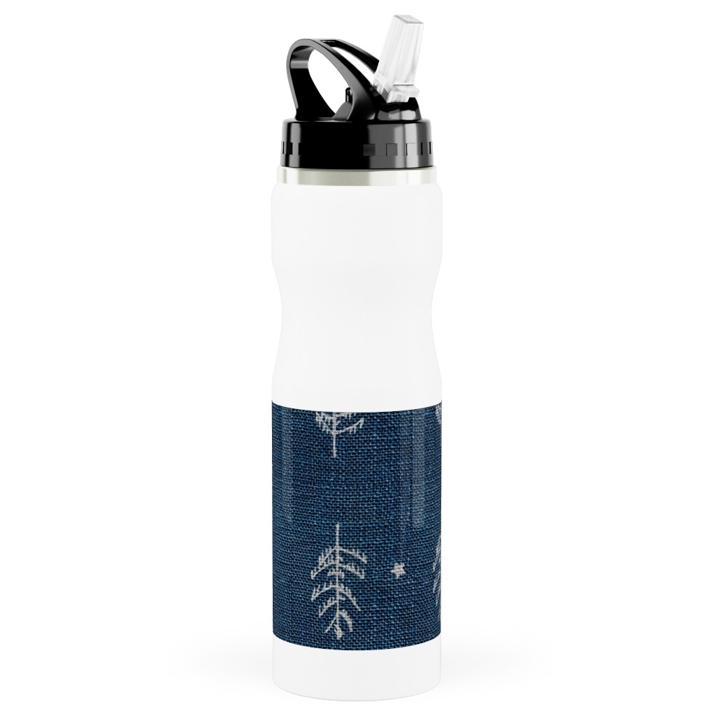 Arctic Night Forest - Navy Stainless Steel Water Bottle with Straw, 25oz, With Straw, Blue, True Blue