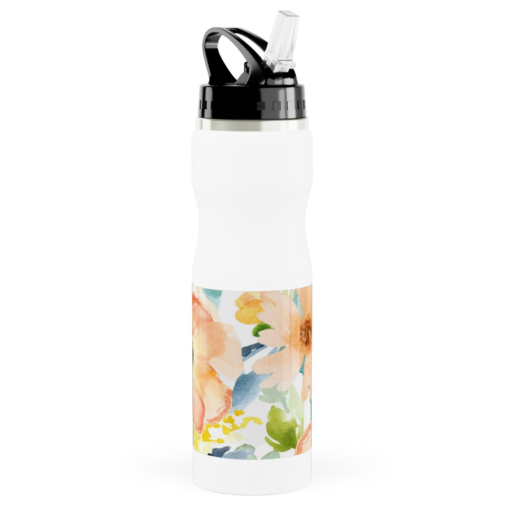 Floral Love Print Stainless Steel Water Bottle with Straw, 25oz, With Straw, Multicolor