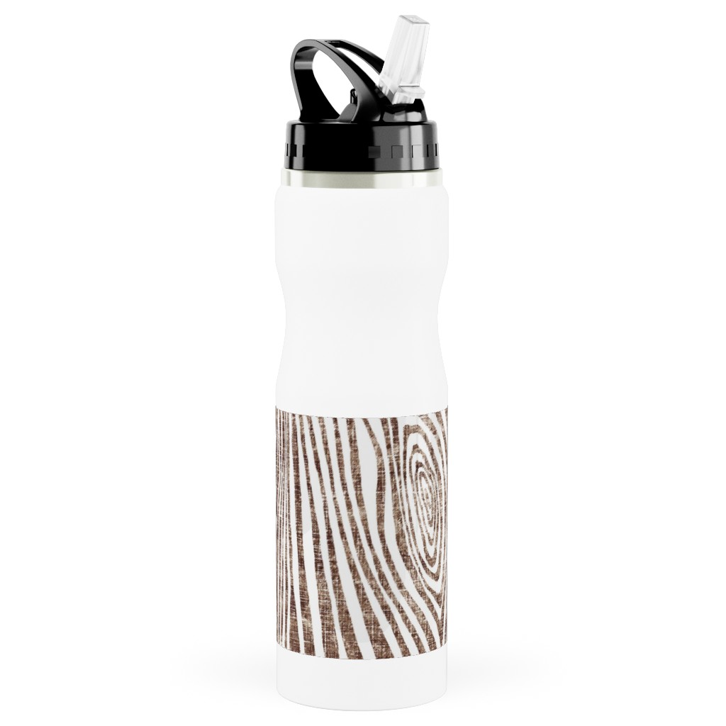 Woodgrain Driftwood Stainless Steel Water Bottle with Straw, 25oz, With Straw, Brown, Cafe