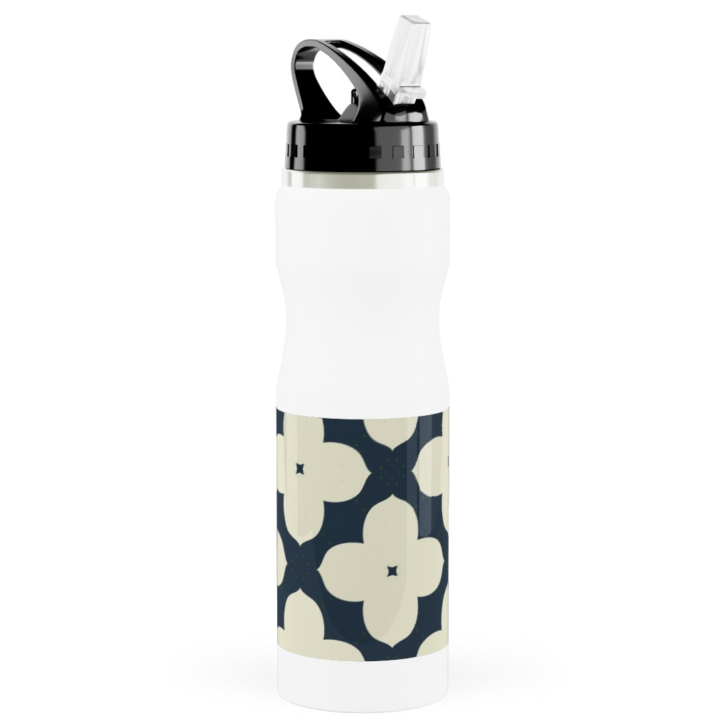 Bunchberry - Black Stainless Steel Water Bottle with Straw, 25oz, With Straw, Blue, True Blue