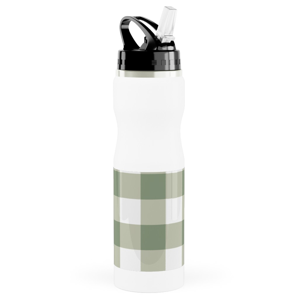 Plaid - Green Stainless Steel Water Bottle with Straw, 25oz, With Straw, Green