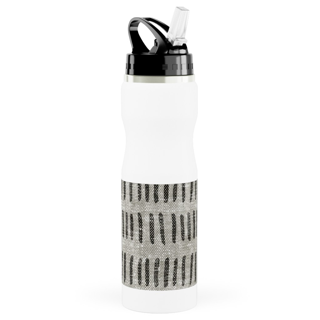 Modern Farmhouse Dash - Multi on Beige Stainless Steel Water Bottle with Straw, 25oz, With Straw, Gray