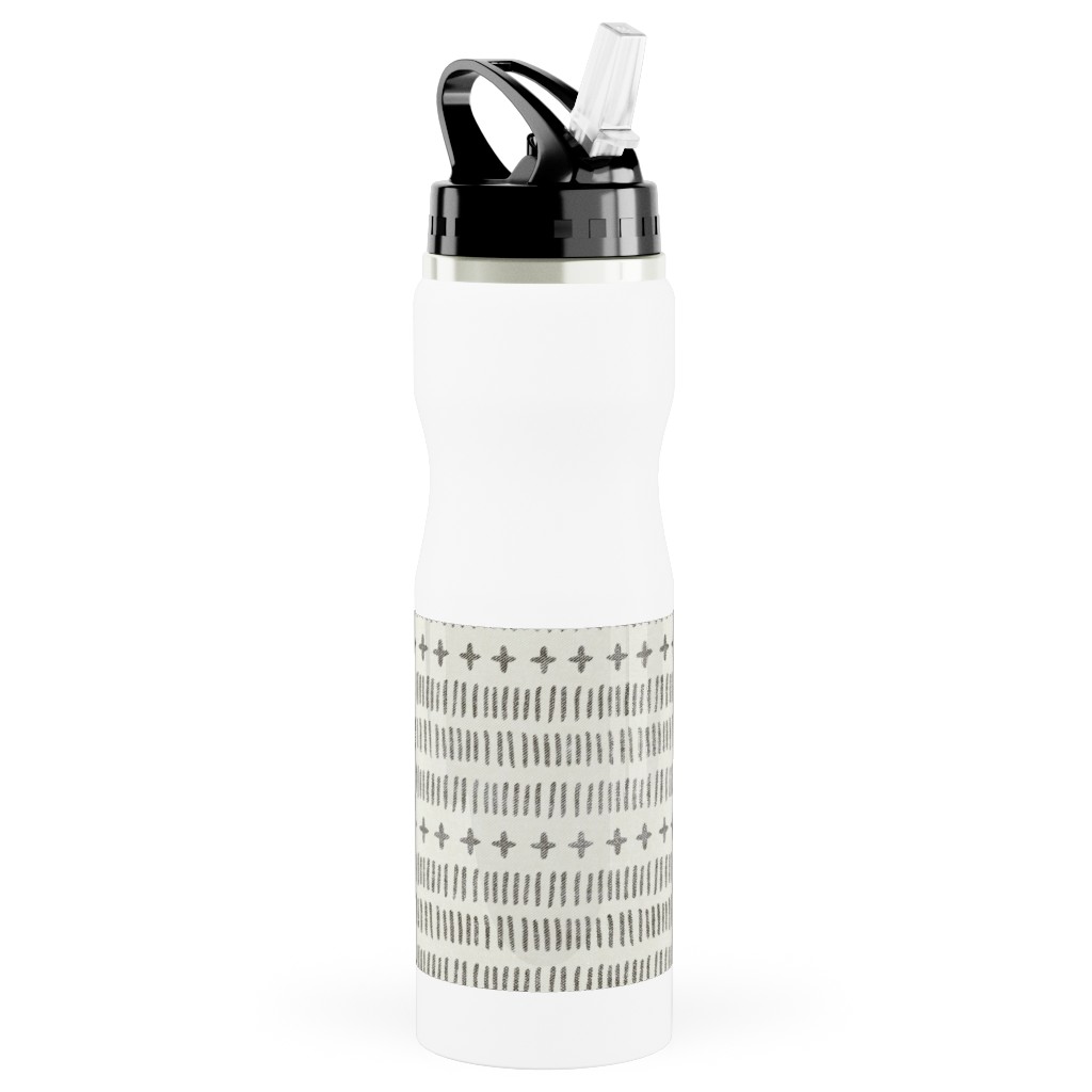 Modern Farmhouse Dash - Light Stainless Steel Water Bottle with Straw, 25oz, With Straw, Beige