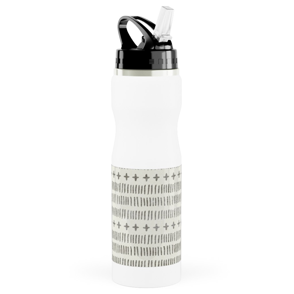 Modern Farmhouse Dash - Light Stainless Steel Water Bottle with Straw, 25oz, With Straw, Beige, Pearl