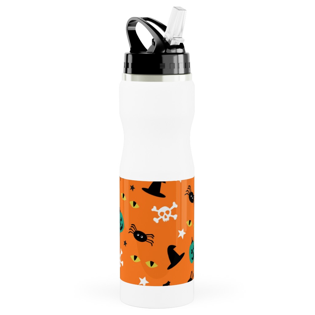 Halloween 2 - Orange Stainless Steel Water Bottle with Straw, 25oz, With Straw, Orange