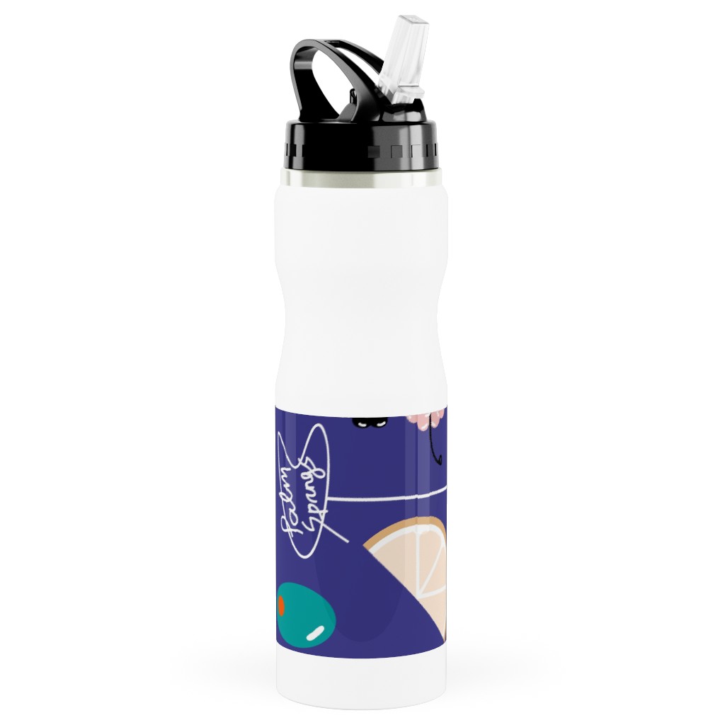 Palm Springs Fruit Cocktail - Blue Stainless Steel Water Bottle with Straw, 25oz, With Straw, Blue