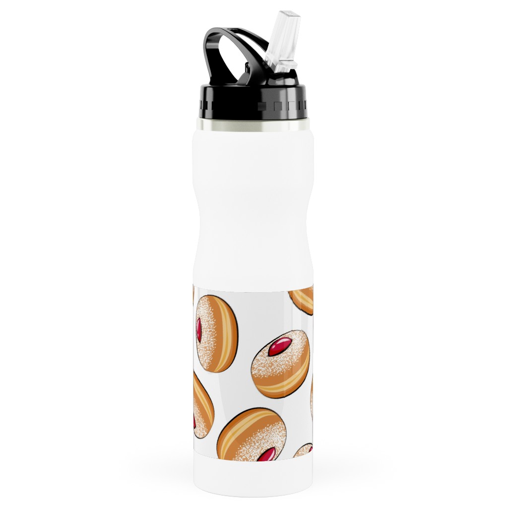 Sufganiyot (Jelly Doughnuts) - on White Stainless Steel Water Bottle with Straw, 25oz, With Straw, Multicolor